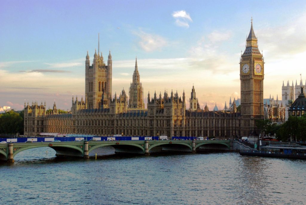 The Houses of Parliament and Big Ben across the Thames at sunset