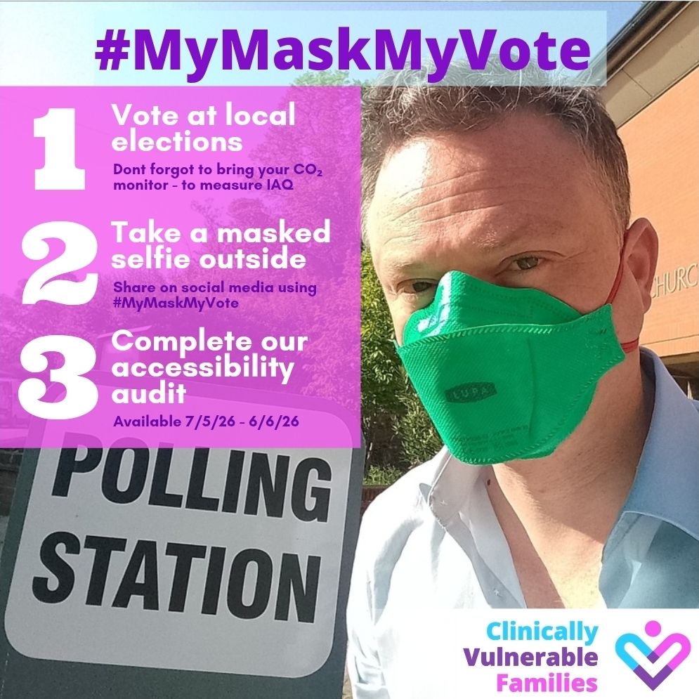 #MyMaskMyVote: vote at local elections, take a masked selfie outside, complete our accessibility audit (7/5/26 to 6/6/26)